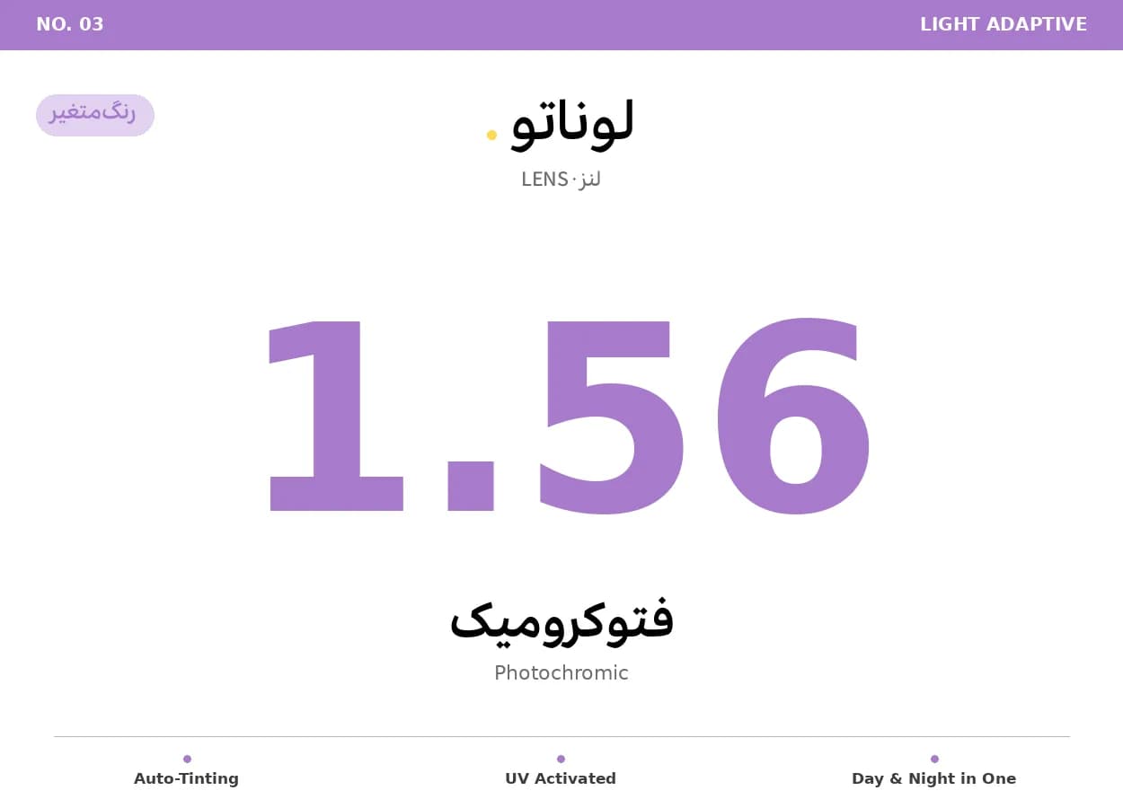 عدسی فتوکرومیک طبی لوناتو Lunato Lens 1.56 Photochromic
