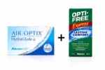 لنز طبی فصلی ایراپتیکس Airoptix Plus HydraGlyde + محلول لنز اپتی فری Opti Free 120 ML