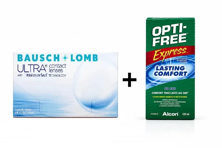 لنز طبی فصلی بوش اند لومب Bausch & Lomb Ultra + محلول لنز اپتی فری Opti Free 120 ML